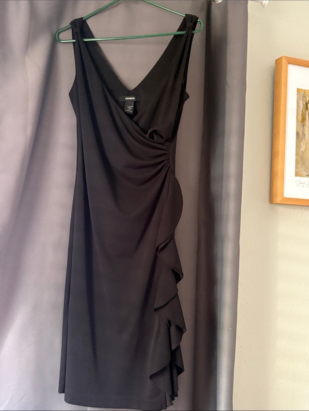 Express Black Midi Dress with Side Ruffle